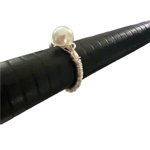 HANDMADE | PEARL SILVER WIRE RING SZ 7